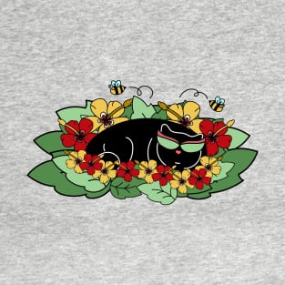 Spring Cat in Leaves and Flowers with Bees T-Shirt